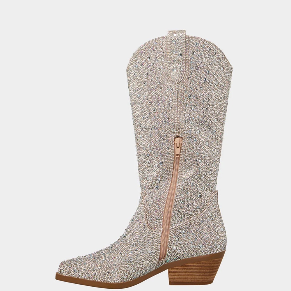 NWBox Betsey Johnson Silver Rhinestones half Zip Boots, size 6 - Picture 11 of 11